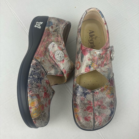 Alegria Kai Mary Jane style shoes in silver/pink floral print-woman’s40/9.5-US - Picture 12 of 13